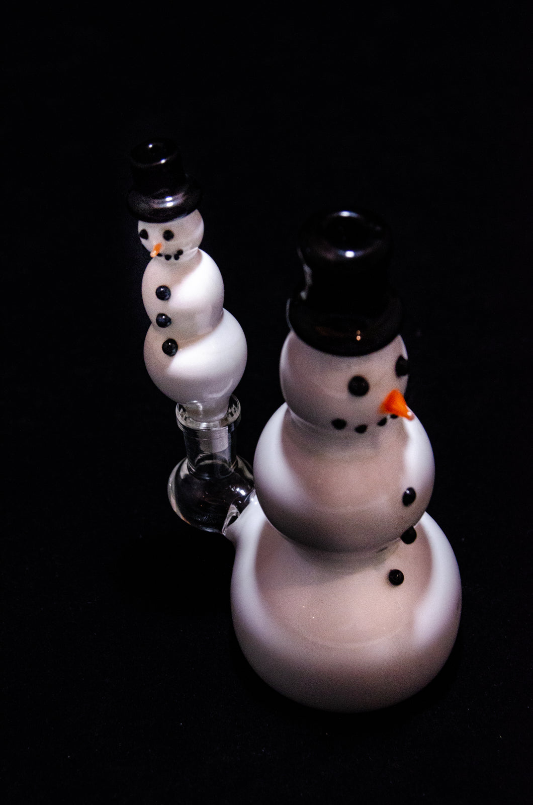 Custom Hand Blown Glass Snow Man Dab Rig with Mini Snowman Carb Cap